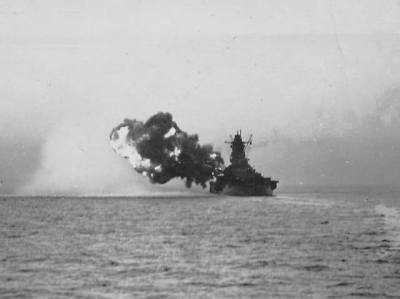 Battleship Musashi fires her 18.1